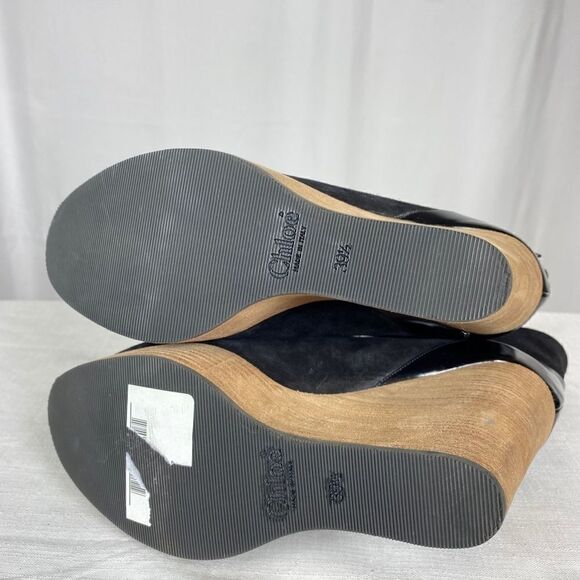 Chloe Crosta Suede Wood Platform Wedge Booties - Picture 4 of 5